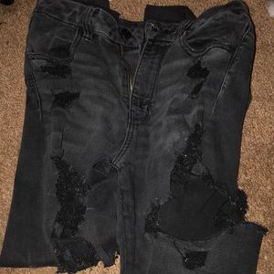 American Eagle Black Ripped High Waisted Jeans